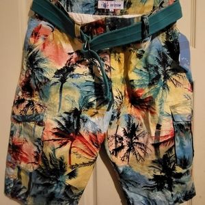 Men's Belted Non Stretch Cargo Short - Palm tress